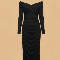 Vestido Largo Negro Off-Shoulder Cruzado