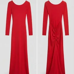Vestido Largo Rojo Espalda Fruncida