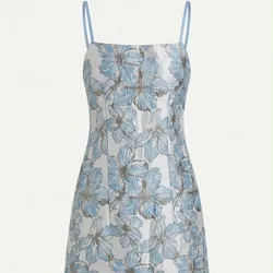 Vestido Mini Floral Azul Jacquard