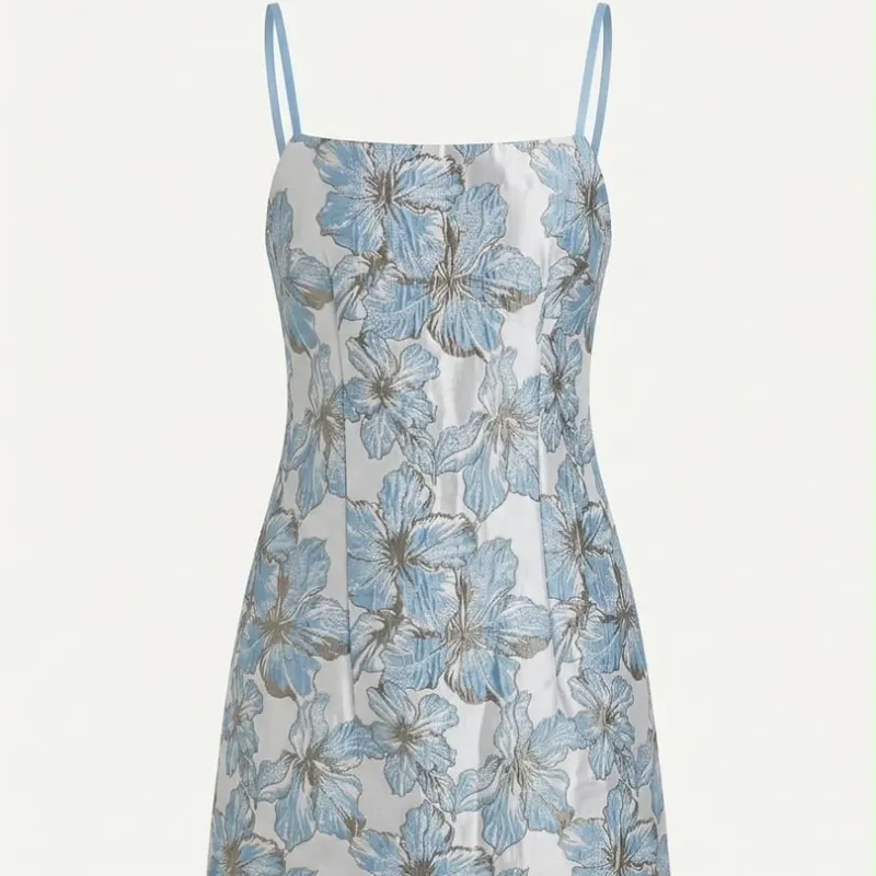 Vestido Mini Floral Azul Jacquard