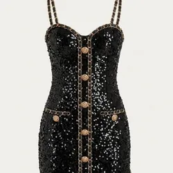Vestido Mini Negro Lentejuelas y Cadenas