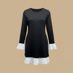 Vestido Mini Negro Volante Plisado Blanco