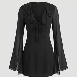 Vestido Mini Negro Volantes y Lazo