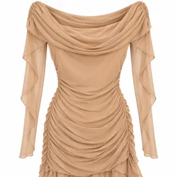 Vestido Mini Nude Gasa Drapeada