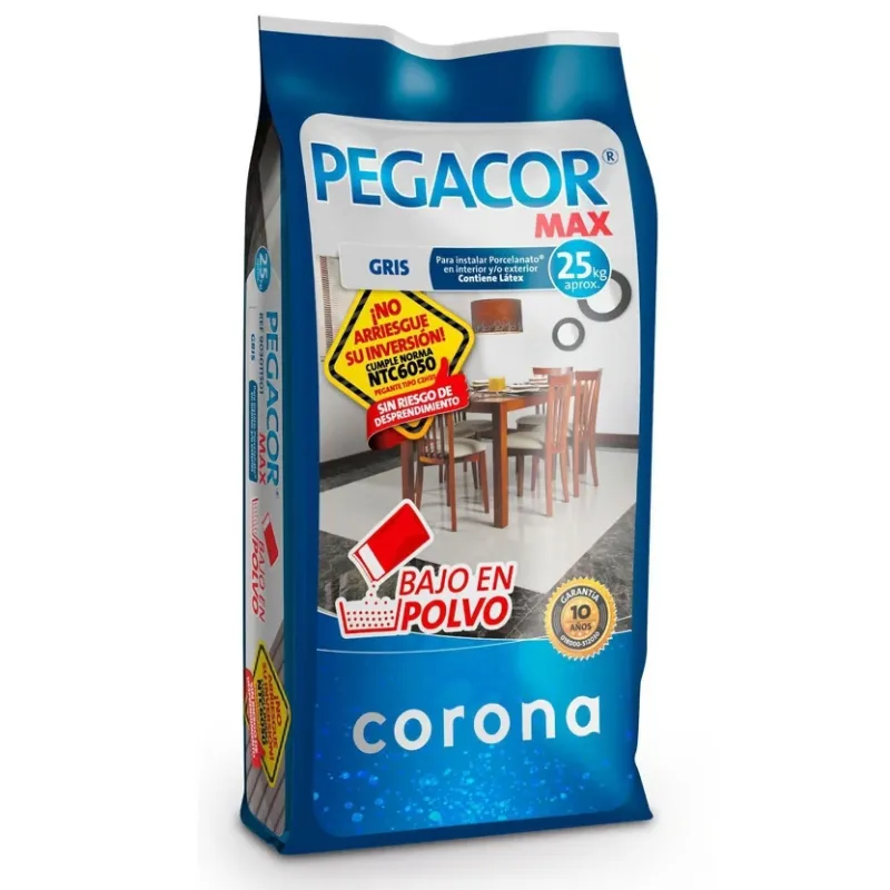Pegacor Max Cemento Cola Porcelanico 25 kg Interior/Exterior.