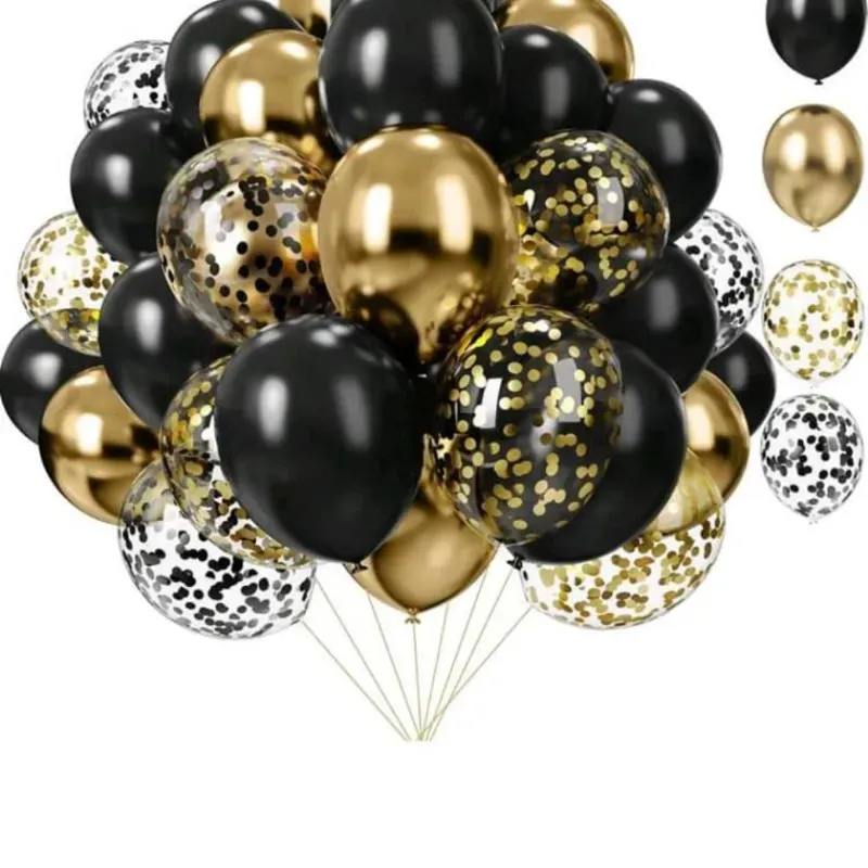Globos negros y dorados de confetty 