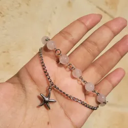 Pulsera doble cuarzo rosa y cadena
