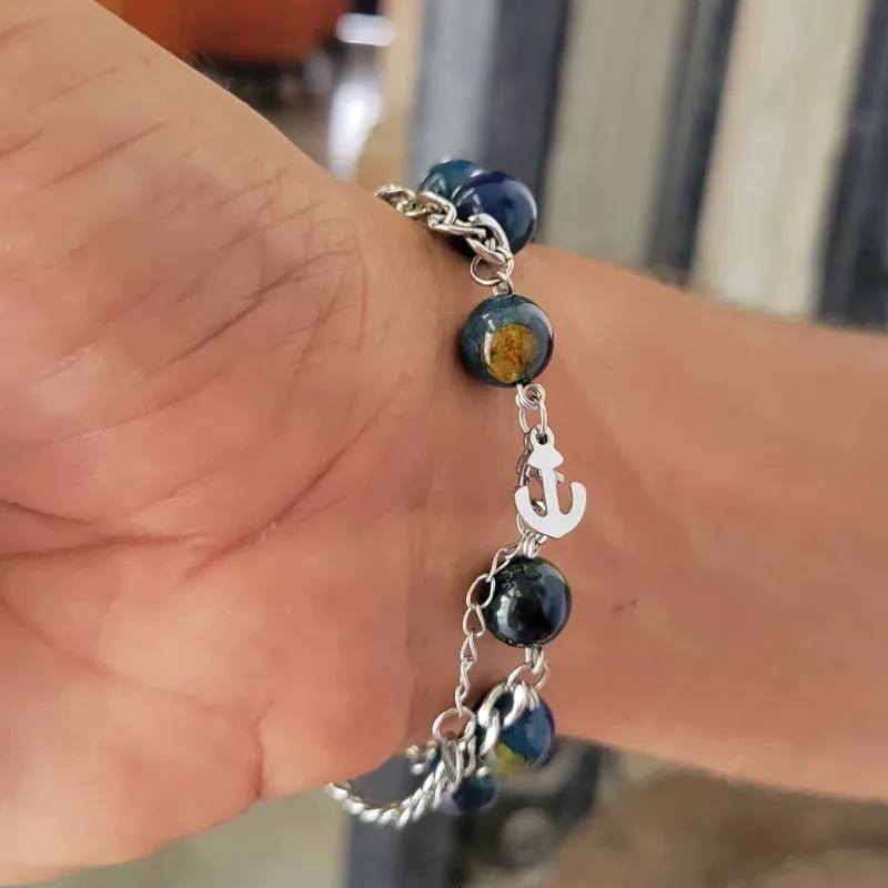 Pulsera masculina doble piedras ágata y cadena gruesa
