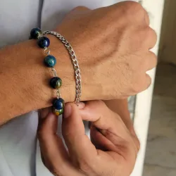 Pulsera masculina doble piedras ágata y cadena gruesa