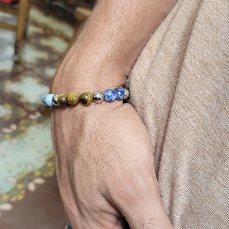 Pulsera sodalita y ojo de tigre