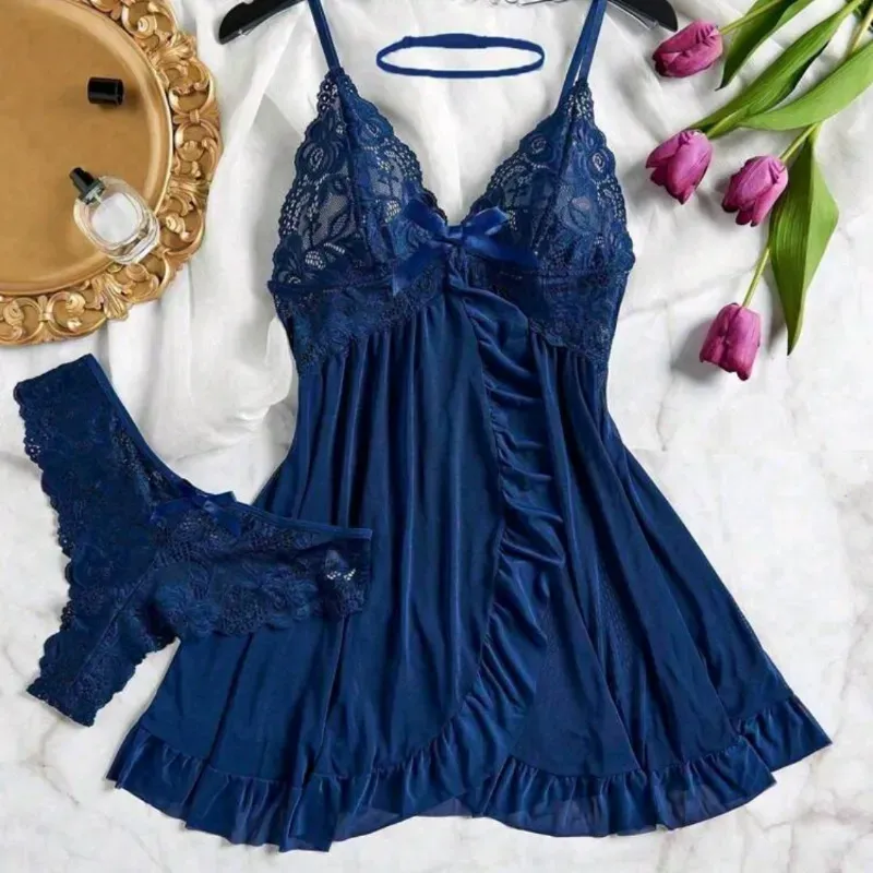 Conjunto de 3 piezas de ropa interior color azul oscuro			