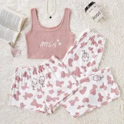 Conjunto de pijama de 3 piezas con top rosa milk