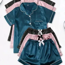 Conjunto de pijama negro satín 2piezas