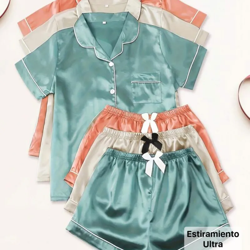 Conjunto pijama rosa claro satín 2 piezas