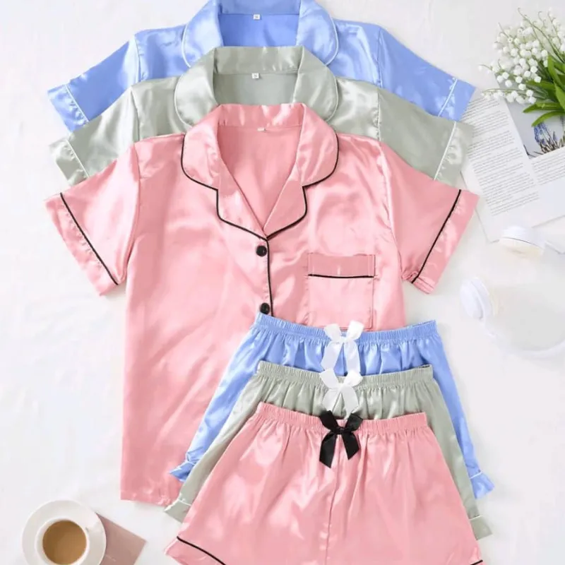 Conjunto pijama rosa claro satín 2 piezas