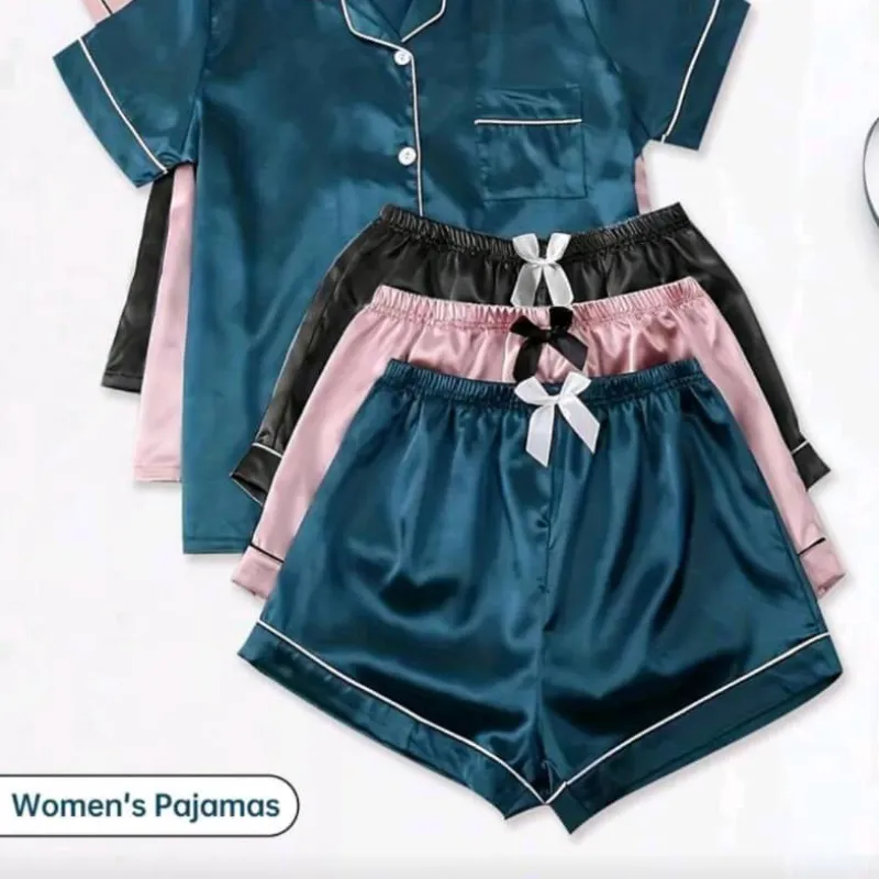 Conjunto pijama verde azulado oscuro satin 2 piezas
