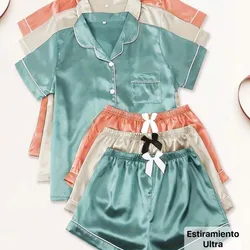 Conjunto pijama verde claro satín 2 piezas