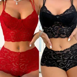 Conjuntos de encaje rojo-negro