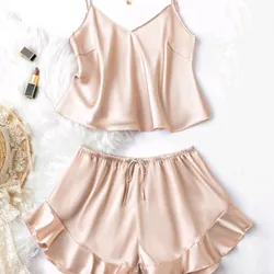 Pijama de 2 piezas color champagne satinado