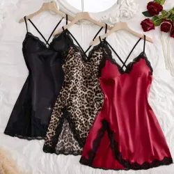 Vestido pijama con abertura lateral NEGRO			