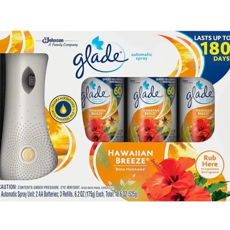 Glade - Ambientador automático en aerosol, 1 soporte + 3 repuestos - Hawaiian Breeze