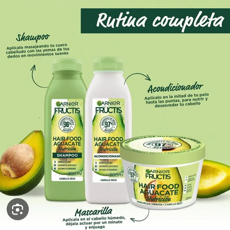 Set de shampoo, acondicionador y tratamiento fructis Hair Food Aguacate 