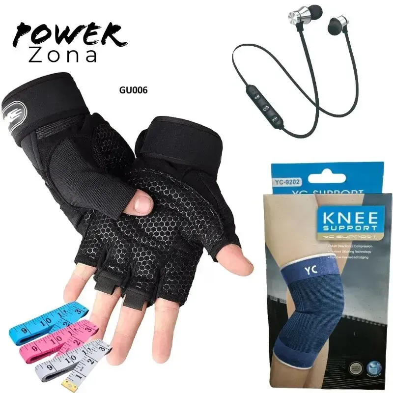 Guantillas con Proteccion para la Muñeca+Audifonos Inalambricos+1 Rodillera (PZ)