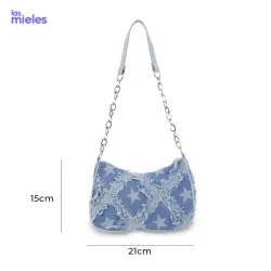 Bolso de hombro de mezclilla con detalles metálicos