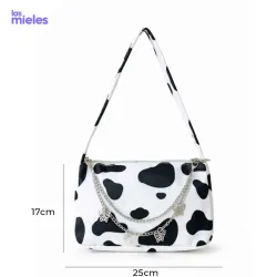 Bolso de hombro estampado de vaca con cadenas