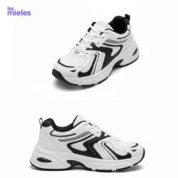 Zapatillas blancas y negras de malla transpirable 