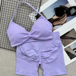 Conjunto deportivo corto morado pastel