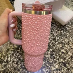 Termo rosado de perlas