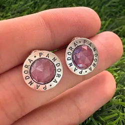 Aretes Clásicos Pandora piedra morada 