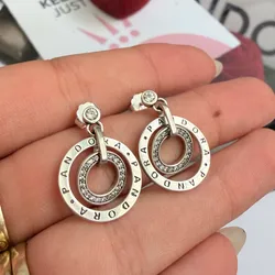 Aretes doble aro colgantes Pandora