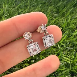 Aretes piedra cuadrada colgante 