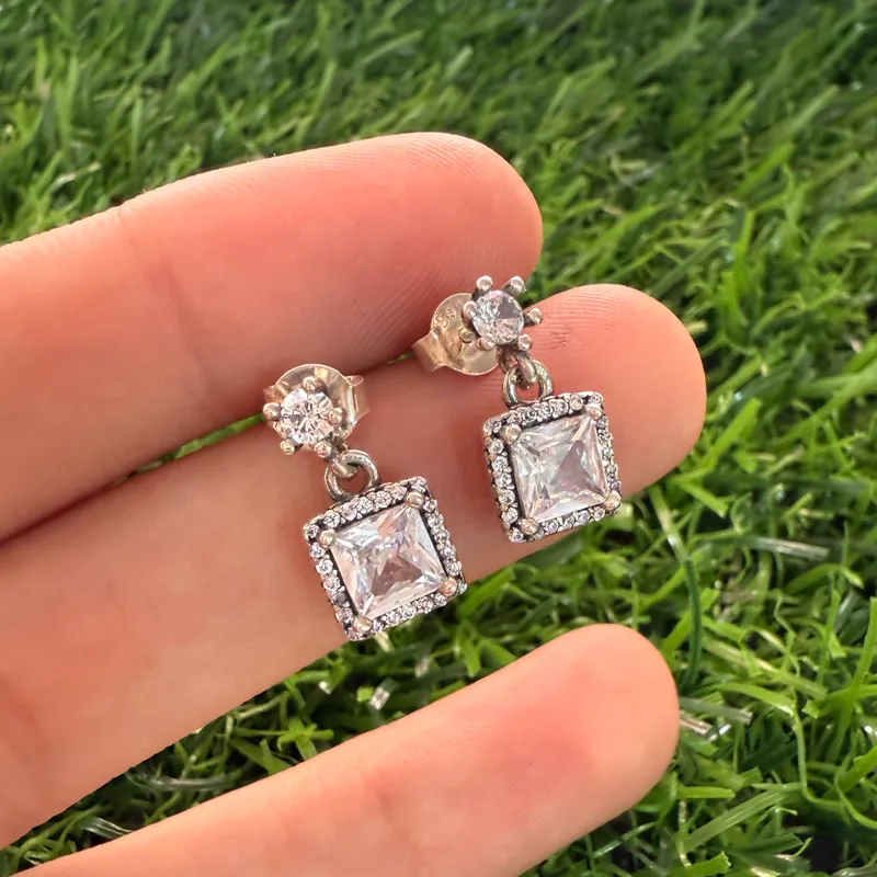 Aretes piedra cuadrada colgante 
