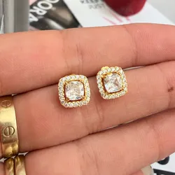 Aretes piedra cuadrada dorados