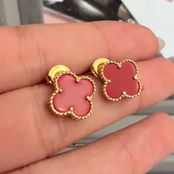 Aretes van Cleef rojos con baño de oro