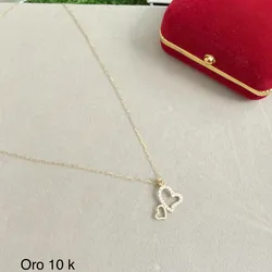 Cadena 2 corazones oro 10 k