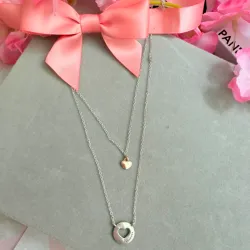 Cadena doble pandora corazon detalle en oro rosa