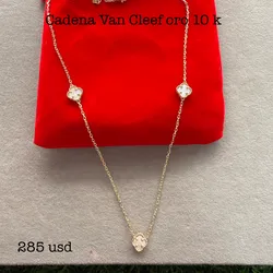 Cadena Van Cleef blanca 3 flores de oro 10 k 