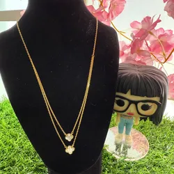 Cadena van Cleef doble de dos flores blancas plata con baño de oro