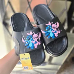 Chancletas doble plataforma Stitch negras