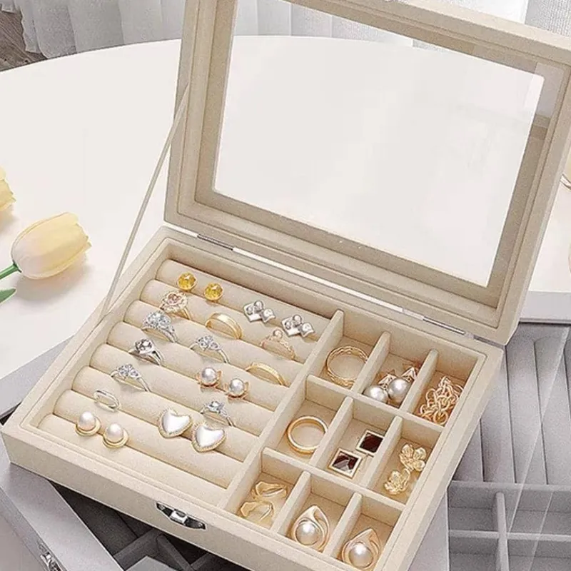 Cofre tapa de cristal blanco hueso