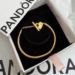 Pandora auténtica con recubrimiento en oro 14 k cierre corazón cierre T