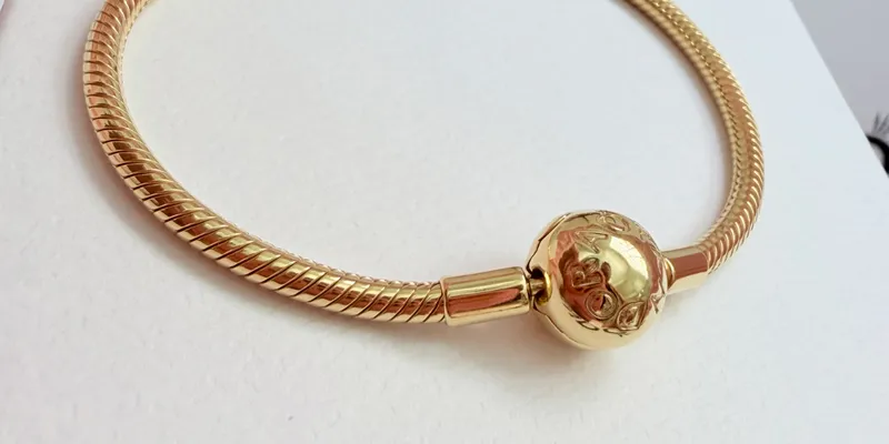 *PANDORA FLEXIBLE ORIGINAL 100 % CUBIERTA EN ORO 14 kilates * Cierre bola clásica