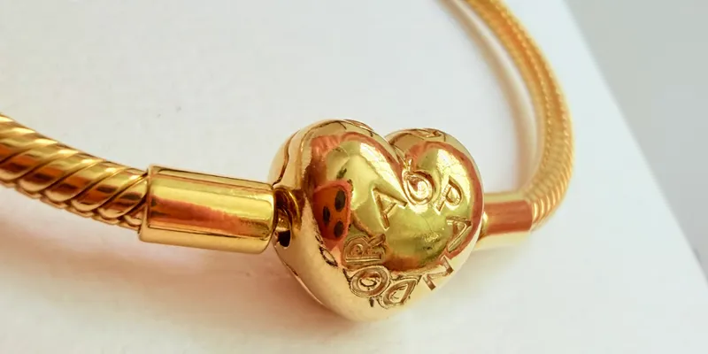 *PANDORA FLEXIBLE ORIGINAL 100 % CUBIERTA EN ORO 14 kilates * cierre corazón clásico