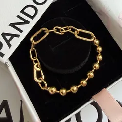 Pandora original eslabones y cuentas pavés en oro 14 k