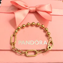 Pandora original eslabones y cuentas pavés en oro 14 k