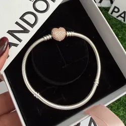 Pulsera Pandora auténtica cierre corazón pavés en oro rosa de 14 k